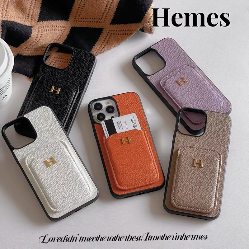Hermes ブランド iphone15/14 Pro/14 Pro max/14 Plusケース 韓国風 エルメス レザー製 カード入れ モノグラム 収納